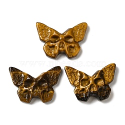 Natural Tiger Eye Pendants, Butterfly Charms with Engraved Skull, 25.5~26x37x7~9mm, Hole: 1.5~1.6mm(G-C091-04F)