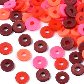 Handmade Polymer Clay Beads, Heishi Beads, for DIY Jewelry Crafts Supplies, Disc/Flat Round, Dark Red, 6x1mm, Hole: 2mm, about 26000pcs/1000g
