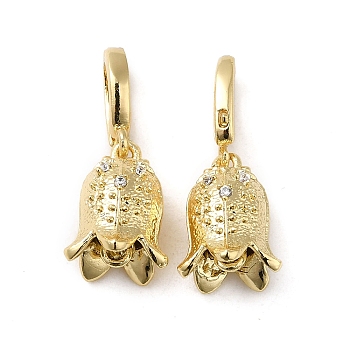 Brass with Cubic Zirconia Charms, Flower, Real 14K Gold Plated, 19mm