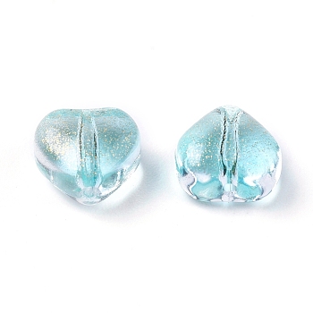 Electroplate Glass Beads, with Glitter Powder, Heart, Aqua, 5.5x6x3.7mm, Hole: 0.8mm