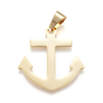 304 Stainless Steel Pendants, Large Hole Pendants, Anchor, Golden, 31x29x1mm, Hole: 9mm