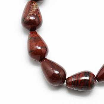Natural Red Jasper Beads Strands, teardrop, 14~15x10mm, Hole: 1.5mm, about 28pcs/strand, 15.75 inch