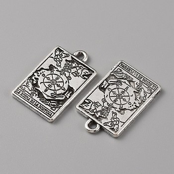 Tibetan Style Alloy Pendants, Rectangle with Tarot Pattern, The Wheel of Fortune X, 23x14x1.5mm, Hole: 1.8mm