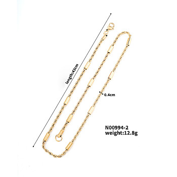 Stainless Steel Rope Chain Necklaces for Trendy Street Style Fashion, Golden, 16.93 inch(43cm)