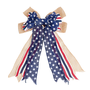 Polyester & Burlap Bowknots, with Iron Twist Tie, Independence Day Decorations, Medium Blue, 400x270x47mm