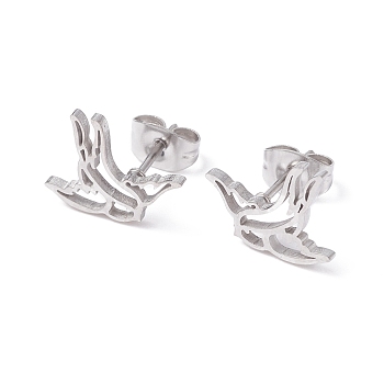 Swallow Shape 304 Stainless Steel Stud Earrings for Women, Stainless Steel Color, 11x13mm, Pin: 0.7mm