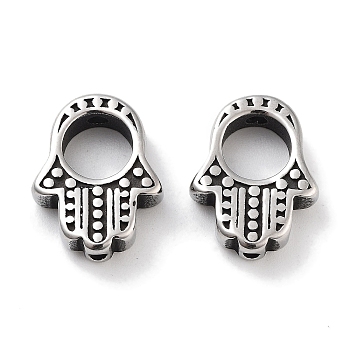 304 Stainless Steel Beads, Hamsa Hand, Antique Silver, 15x11.5x4mm, Hole: 1.4mm