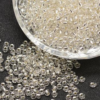 6/0 Transparent Glass Round Seed Beads, Grade A, Silver Lined, Clear, 3.6~4.0mm, Hole: 1.2mm, about 5000pcs/pound