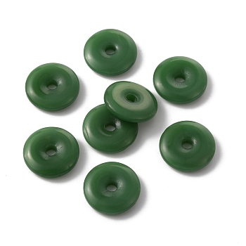 Handmade Lampwork Beads, Imitation Jade, Flat Round, Dark Green, 23x5.5mm, Hole: 4mm