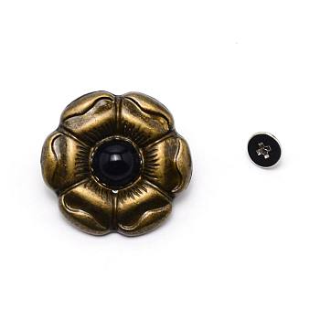 1-Hole Alloy & Turquoise Buttons, Flower, for DIY Luggage and Hardware Accessaries, Black, 27~27.4x10.7~11mm, Hole: 2.3mm