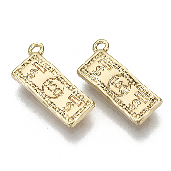 Brass Charms, Nickel Free, 100 Dollar Banknotes, Golden, 15x7x2mm, Hole: 1.2mm