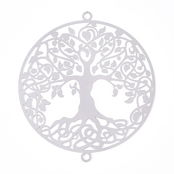 201 Stainless Steel Connector Charms, Tree of Life Links, Stainless Steel Color, 68x60x0.3mm, Hole: 2.5mm