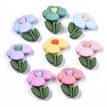 Opaque Resin Cabochons, Flower, Mixed Color, 24x19x7mm