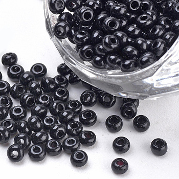 Baking Paint Glass Seed Beads, Round, Black, 3x1.5~3mm, Hole: 1mm