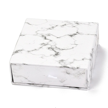 Square Paper Drawer Box, with Black Sponge & Polyester Rope, Marble Pattern, for Bracelet and Rings, WhiteSmoke, 9.3x9.4x3.4cm