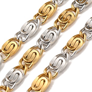 304 Stainless Steel Lumachina Chains, Unwelded, with Spool, Golden & Stainless Steel Color, 10.5x5x1.5mm, 10m/roll