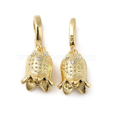 Real 14K Gold Plated Clear Flower Brass+Cubic Zirconia Charms