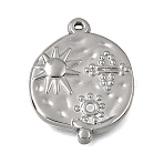 304 Stainless Steel Pendants, Flat Round with Sun Charms, Stainless Steel Color, 23x18x3mm, Hole: 0.8mm(STAS-K322-23P)