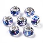 Large Hole Resin European Beads, with Silver Color Plated Brass Double Cores, Rondelle, Dark Violet, 14x9mm, Hole: 5mm(OPDL-R114-04B)