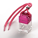 Car Air Freshener Perfume Bottle, Glass Hanging Aromatherapy Essential Oil Scent Diffuser, Square, Deep Pink, 24cm(HJEW-WH0006-20B)