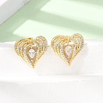 Brass Micro Pave Clear Cubic Zirconia Stud Earrings, Heart, Golden, 19.5x20.5mm(KK-CBA5B62-04G)