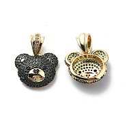 Brass Cubic Zirconia Pendants, Bear Charm, Real 18K Gold Plated, Dark Green, 16x18.5x6.5mm, Hole: 3.5x6mm(KK-G446-18G-02)