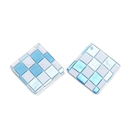 Checkerboard Style Rhombus Acrylic Pendants, Light Sky Blue, 28x28x2.5mm, Hole: 1.2mm(OACR-G008-01D)