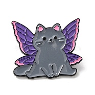 Cat with Butterfly Wing Enamel Pins, Black Alloy Badge for Women, Purple, 25.5x30x1.3mm(JEWB-K018-04C-EB)