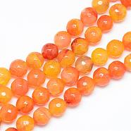 Natural Agate Bead Strands, Dyed, Faceted, Round, Dark Orange, 8~9mm, Hole: 1mm, about 45~47pcs/strand, 14.4~15.2 inch(G-R346-8mm-23)