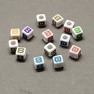 Large Hole Colorful Acrylic Letter European Beads, Horizontal Hole, Cube with Letter.B, 7x7x7mm, Hole: 4mm, about 1144pcs/500g(SACR-Q104-02B)