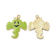 Halloween Theme Rack Plating Alloy Enamel Pendants, Ghost Charms, Light Gold, 31x25x1.5mm, Hole: 2mm(PALLOY-O109-44LG)