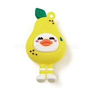 Cartoon PVC Plastic Big Pendants, Pear Duck Charm, Yellow, 54x28.5x23mm, Hole: 3mm(KY-D021-01C)