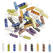 36Pcs 9 Styles Natural Mixed Gemstone Pendants, Silver Plated Brass Wire Wrapped Column Charms, 22x13~14mm, Hole: 4mm, 4pcs/style(PALLOY-AB00131)