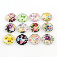 Half Round/Dome Floral Pattern Glass Flatback Cabochons for DIY Projects, Mixed Color, 25x6mm(X-GGLA-Q037-25mm-M16)
