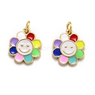 Brass Enamel Charms, Real 18K Gold Plated, Long-Lasting Plated, Flower, Colorful, 14.5x13x1.5mm, Hole: 3mm(KK-O135-01B)