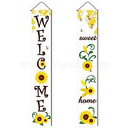 Hanging Polyester Banner Sign for Home Office Front Door Porch Welcome Decorations, Rectangle with Word WELCOME sweet home, Sunflower Pattern, 180x30mm, 2pcs/set(HJEW-WH0011-20J)