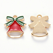 Alloy Enamel Pendants, for Christmas, Jingle Bell, Light Gold, Red, 16x14.5x3mm, Hole: 1.6mm(X-ENAM-S121-106)
