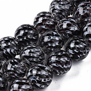Transparent Handmade Lampwork Beads Strands, Inner Flower, Round, Black, 11.5~12.5mm, Hole: 1.5mm, about 45pcs/strand, 19.88 inch(50.5cm)(LAMP-T007-21A)