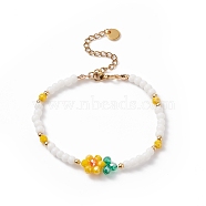Glass Braided Flower of Life Link Bracelet with Natural Pearl Beaded Bracelet for Women, Colorful, 7-1/4 inch(18.4cm)(BJEW-TA00173)