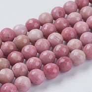 Natural Rhodonite Beads Strands, Dyed, Faceted, Round, Pink, 6mm, Hole: 1mm, about 63pcs/strand, 15.55 inch(G-G542-6mm-12)