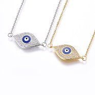 304 Stainless Steel Pendant Necklaces, with Cubic Zirconia and Enamel, Eye, Clear, Mixed Color, 18.1 inch(46cm)(NJEW-L146-06)