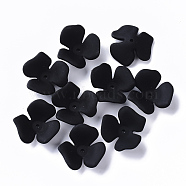 3-Petal Spray Painted Acrylic Bead Caps, Rubberized Style, Flower, Black, 23x20~22x7mm, Hole: 1.6mm(X-MACR-N007-01H)