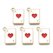 Rack Plating Alloy Enamel Pendants, Light Gold, Cadmium Free & Nickel Free & Lead Free, Playing Cards Ace of Hearts, Red, 19x14x2mm, Hole: 1.6mm(PALLOY-N172-009)