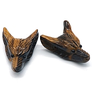 Natural Tiger Eye Carved Healing Wolf Head Figurines, Reiki Energy Stone Display Decorations, 40x31mm(PW-WG25599-06)