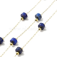 Ion Plating(IP) 316 Surgical Stainless Steel Paperclip Chains, with Natural Lapis Lazuli Column Beads, Soldered, Real 18K Gold Plated, with Spool, Link: 2.5x1x0.3mm(CHS-I019-12Q)