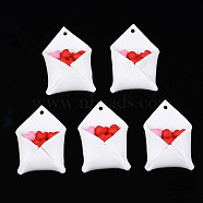 Handmade Polymer Clay Pendants, Heart Bouquet, for Valentine's Day, White, 31~32x21.5~22x9.5~10mm, Hole: 1.8mm(CLAY-N010-056)