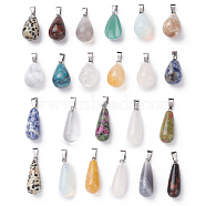 Natural/Synthetic Gemstone Pendants, with Metal Findings, teardrop, Mixed Color, Containers: 7.4x7.3x2.5cm, Pendants: 23pcs/box(G-PH0019-10)