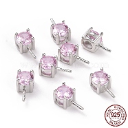 Rhodium Plated 925 Sterling Silver Peg Bails, with Cubic Zirconia, Square, Platinum, Plum, 9x4x4.5mm, Hole: 2.5x1.5mm, Pin: 0.6mm(STER-D035-47P-06)