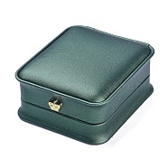 PU Leather Pendant Box, with Golden Iron Crown, for Wedding, Jewelry Storage Case, Rectangle, Dark Green, 3-1/4x2-7/8x1-1/2 inch(8.4x7.3x3.7cm)(LBOX-A002-02C)