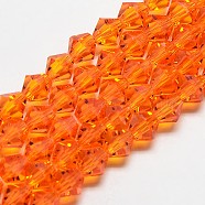 Imitate Austrian Crystal Bicone Glass Beads Strands, Grade AA, Faceted, Dark Orange, 6x6mm, Hole: 1mm, about 46~48pcs/strand, 10.5 inch(X-GLAA-F029-6x6mm-11)